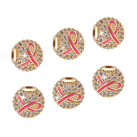 6Pcs Brass Micro Pave Cubic Zirconia Beads, Enamel Style, Round