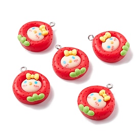 Opaque Resin Pendants, with Platinum Tone Iron Loop, Cartoon Style, Strawberry