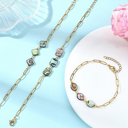 Браслеты из бусин из раковин морского ушка/пауа, золотые 304 браслеты из нержавеющей стали в виде цепочек-скрепок для женщин