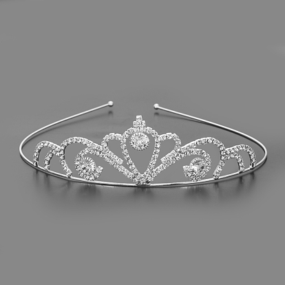 Модные свадебные кольца короны горный хрусталь для волос, шлем, свадебные диадемы, с железом и латунную основу, серебряный цвет гальваническим