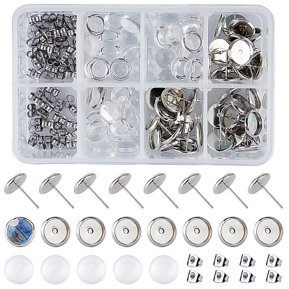 DIY Ohrring machen Kits, mit transparenten Klarglas-Cabochons, Einstellungen für Ohrstecker aus Messing und 304 Ohrmuttern aus Edelstahl