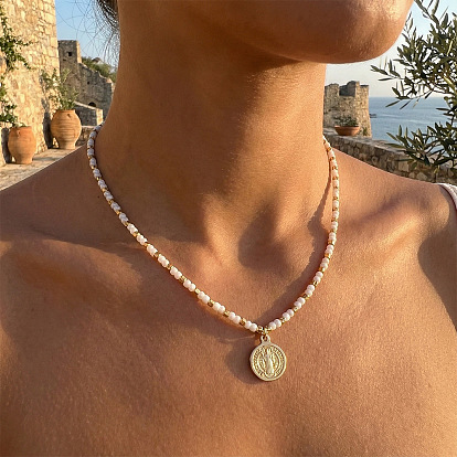 304 Подвеска в виде медальона Святого Бенедикта из нержавеющей стали, короткие цепочки из стеклянных и латунных бусин для повседневного ношения для женщин, белые