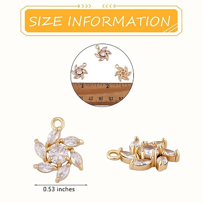 6 кусочки цветка, прозрачный кубический цирконий, подвеска, подвеска, латунная цветочная подвеска, долговечная гальваническая подвеска для ювелирных изделий, ожерелья, сережек, ремесел