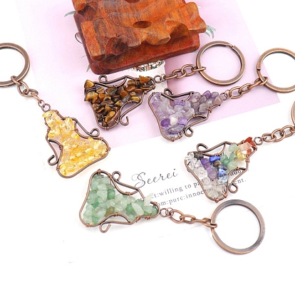 Copper Wire Wrapped Gemstone Chips Yoga Pendant Keychains, for Car Key Backpack Pendant Accessories