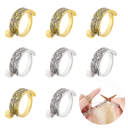 8Pcs 2 Colors Alloy Wrap Cuff Ring, Knitting Loop Crochet Loop, Yarn Guide Finger Holder for Women