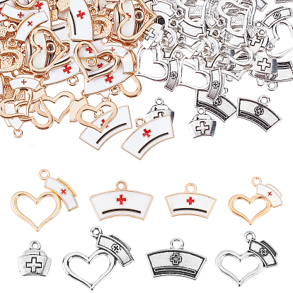 64Pcs 8 Style Alloy Pendant Sets, Cadmium Free & Lead Free, Nurse Cap