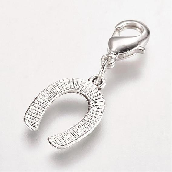 Alloy Pendant, with Brass Lobster Claw Clasps, Horseshoe
