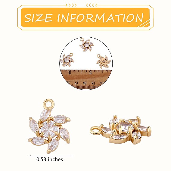 6 кусочки цветка, прозрачный кубический цирконий, подвеска, подвеска, латунная цветочная подвеска, долговечная гальваническая подвеска для ювелирных изделий, ожерелья, сережек, ремесел