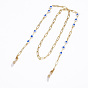Brass Enamel Evil Eye Eyeglasses Chains, Neck Strap for Eyeglasses, with 304 Stainless Steel Lobster Claw Clasps and Rubber Loop Ends, Deep Sky Blue