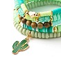 Natural Sandalwood Round & Polymer Clay Heishi Beads Stretch Bracelets Sets, Cactus Heart Charm Stackable Bracelets for Women