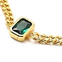 Cubic Zirconia Rectangle Link Bracelet with Curb Chains, Gold Plated Brass Jewelry for Women, Lead Free & Cadmium Free