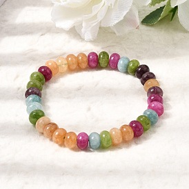 Dyed Natural White Jade Rainbow Rondelle Beaded Stretch Bracelets for Women