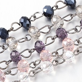 Chaînes de perles de verre à la main pour colliers bracelets faisant, avec épingle à oeil en laiton de ton bronze, non soudée, 39.3 pouce, Environ 92 pcs/chapelet