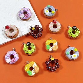 Непрозрачные подвески смолы, пончик, с платиново-железными петлями