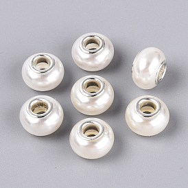 Perles européennes imitation perle en résine, perles de rondelle avec grand trou , avec des noyaux de cuivre
