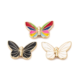 Brass Enamel Beads, Real 18K Gold Plated, Butterfly
