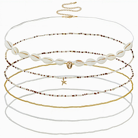 6 шт. 6 стили летние пляжные стеклянные бусины и натуральные ракушки каури, цепочки на талию и живот для женщин