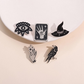 Gothic Zinc Alloy Brooch, Halloween Black Enamel Pins, Palm/Hat/Rectangle/Eye/Raven