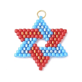 Подвески ручной работы из стеклянного бисера в форме звезды Давида, с настоящими 18позолоченными 304 кольцами из нержавеющей стали