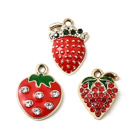 Подвески из эмали из сплава с УФ-покрытием, со стразами, клубника