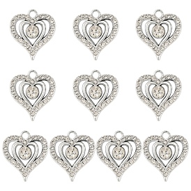 10подвески из сплава с кристаллами и стразами, сердце прелести
