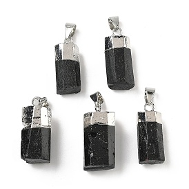 Натуральные черные подвески турмалина, граненые прямоугольные подвески, с застежкой из нержавеющей стали и латунной фурнитурой
