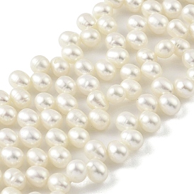 Natural Cultured Freshwater Pearl Beads Strands, Top Drilled, Rice, Grade 6A