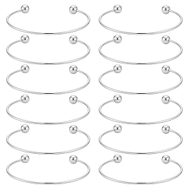 12 шт. 304 изготовление браслетов-зажимов из нержавеющей стали в европейском стиле, манжеты браслеты, конец с припаянными круглыми бусинами