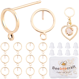 20 pièces de boucles d'oreilles en laiton, sans cadmium et sans nickel et sans plomb, rond, avec boucle horizontale, avec 20 écrous d'oreille en plastique