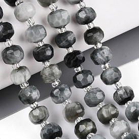 Натуральный орлиный глаз бусы, с бисером, граненые, рондель