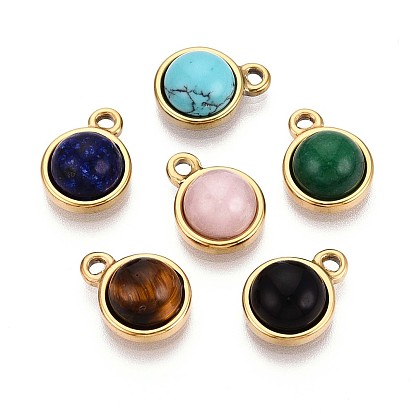 Полукруглые подвески из натурального драгоценного камня, 201 фурнитура из нержавеющей стали, реальный 18 k позолоченный, ионное покрытие (ip)