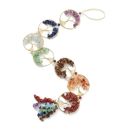 Природные драгоценные камни автомобиля висит украшения, с нейлоновым шнуром и латунной фурнитурой, круглое кольцо с древом жизни