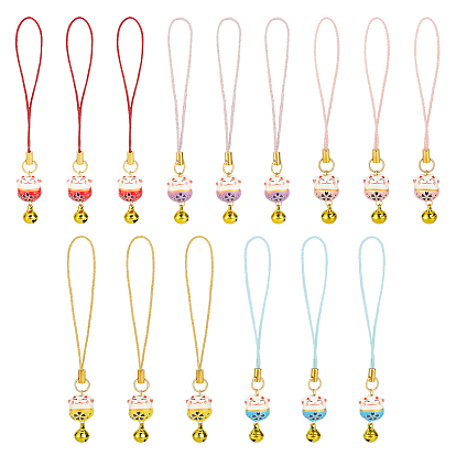Подвесные украшения из фарфоровых бусин ручной работы с принтом, с латунными подвесками-колокольчиками для телефонных цепочек на руку, форма кошки, золотые