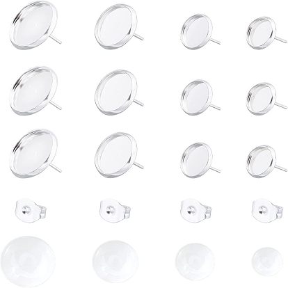 104шт. DIY 304 наборы для изготовления сережек-гвоздиков из нержавеющей стали, с серьгами-гвоздиками и ушными гайками, Прозрачные стеклянные кабошоны