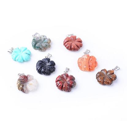 Gemstone Pendants, with Brass Findings, Flower