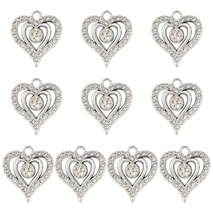 10подвески из сплава с кристаллами и стразами, сердце прелести