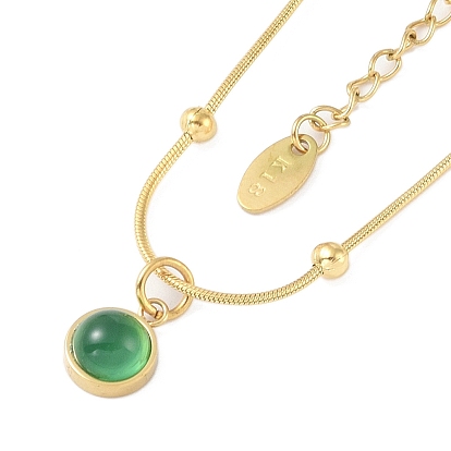 Flat Round 304 Stainless Steel with Natural Green Aventurine Pendant Necklaces for Women
