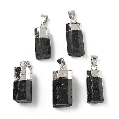Натуральные черные подвески турмалина, граненые прямоугольные подвески, с застежкой из нержавеющей стали и латунной фурнитурой