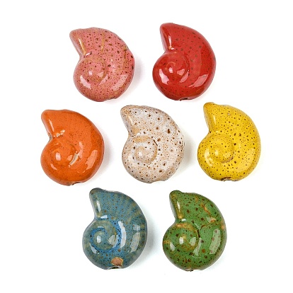 Vintage Handmade Porcelain Beads, Conch Shell Shape, Fancy Antique Glazed Porcelain