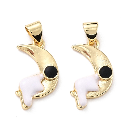 Pendentifs écologiques en laiton émaillé, plaqué longue durée, réel 18 k plaqué or, sans cadmium et sans plomb, astronaute avec la lune