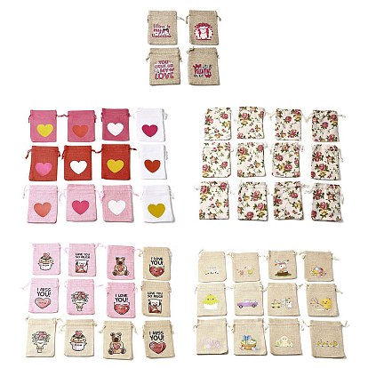 12шт. мешочки из мешковины с принтом ко дню святого валентина, шнурок сумки