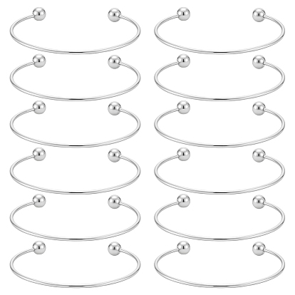 12 шт. 304 изготовление браслетов-зажимов из нержавеющей стали в европейском стиле, манжеты браслеты, конец с припаянными круглыми бусинами