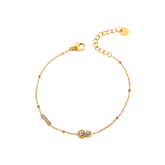 304 браслеты из нержавеющей стали с прозрачными циркониевыми звеньями, браслеты-цепочки для женщин, плоско-круглые, ионное покрытие (ip), долговечный