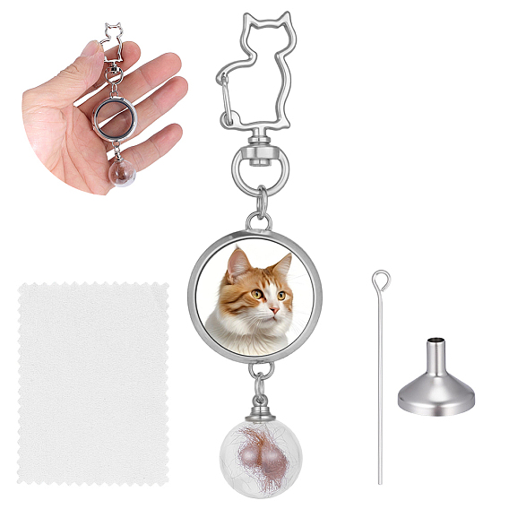 Pendentifs décoratifs en forme de flacon de parfum en verre ouvrable, avec fermoirs pivotants en alliage et 304 entonnoirs en acier inoxydable et chiffon de polissage en daim pour l'argent.