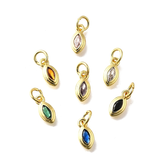 Латунные микро проложить кубического циркония подвески, с прыжковых колец, Очарование лошадиных глаз, без кадмия и без свинца, долговечный, стойки покрытие, реальный 18 k позолоченный