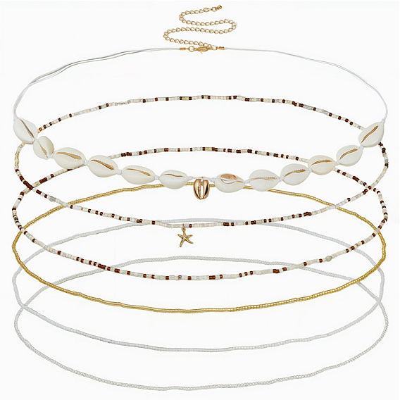 6 шт. 6 стили летние пляжные стеклянные бусины и натуральные ракушки каури, цепочки на талию и живот для женщин