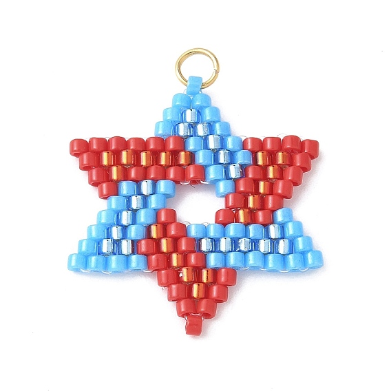 Подвески ручной работы из стеклянного бисера в форме звезды Давида, с настоящими 18позолоченными 304 кольцами из нержавеющей стали