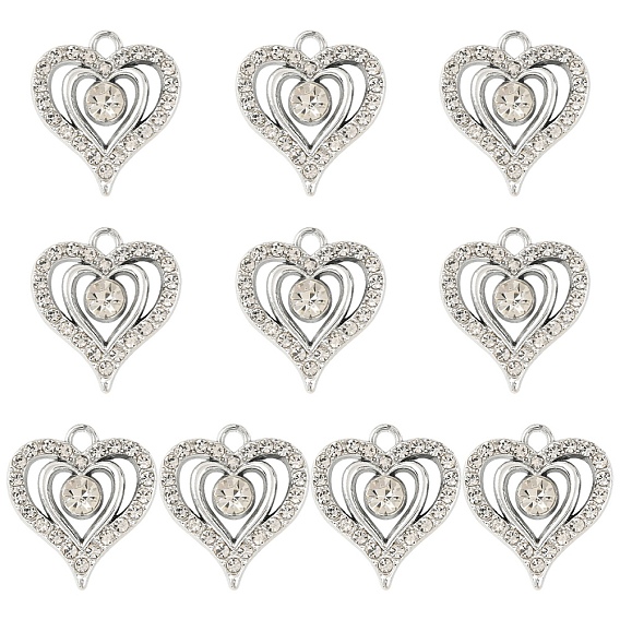 10подвески из сплава с кристаллами и стразами, сердце прелести