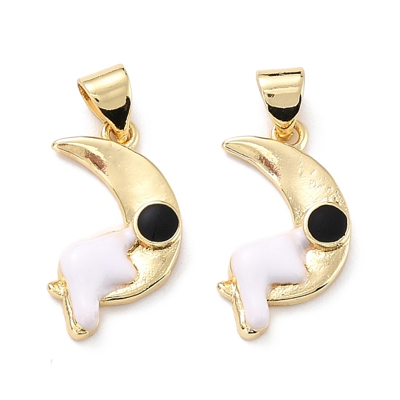 Eco-friendly Brass Enamel Pendants, Long-Lasting Plated, Real 18K Gold Plated, Cadmium Free & Lead Free, Astronaut with Moon