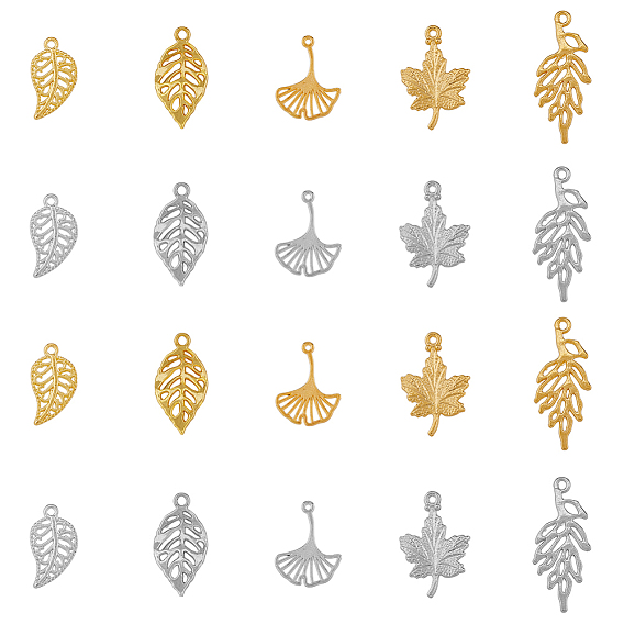 140 шт 10 стили подвески из сплава, лист/лист гинкго/кленовый лист